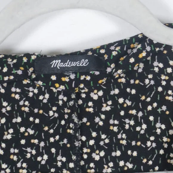 Madewell Women Button-Wrap Dress in Playground Posies Dress Size L Black Floral - Picture 5 of 16